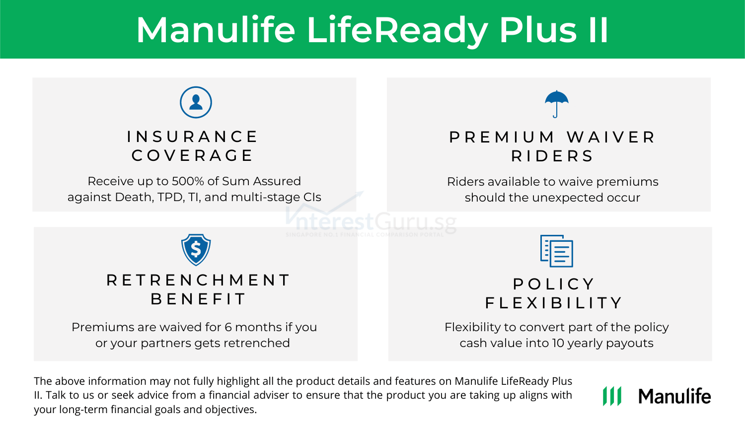 Manulife LifeReady Plus II Benefit Table