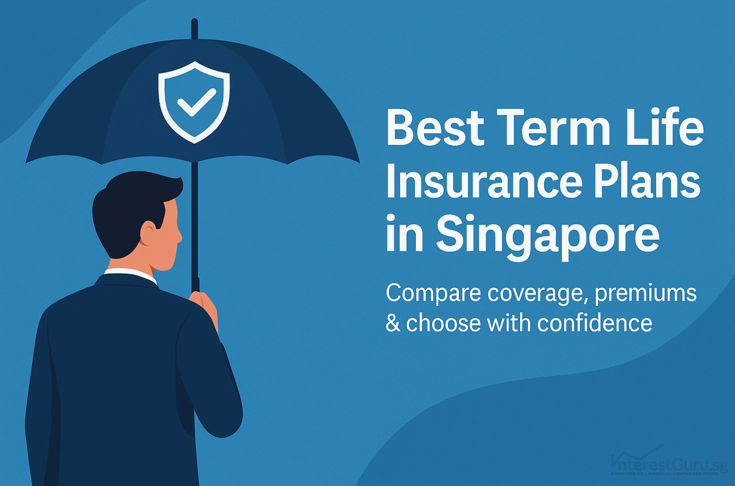 Best term life insurance plans in Singapore; comparison banner with protection icons and umbrella graphic.