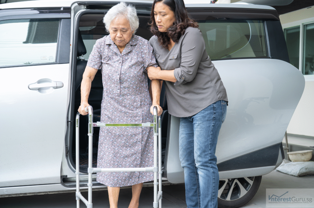 Compassionate caregiver supporting an elderly patient with long-term care needs